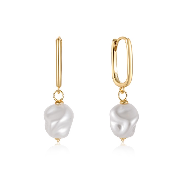 925 Sterling Silver Cultured Baroque Pearl Hoop Earrings 